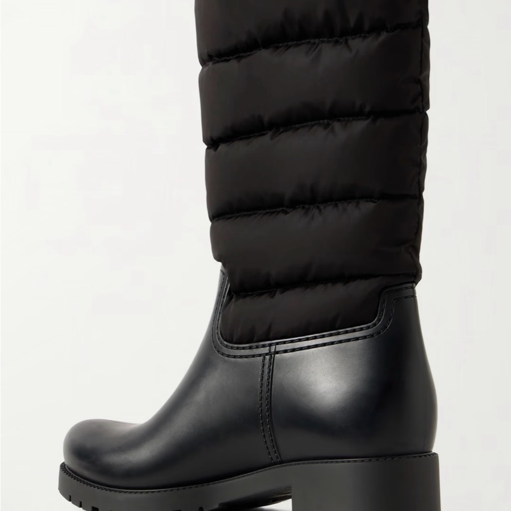 Black Women's Puffer Shaft Leather Rain Boots